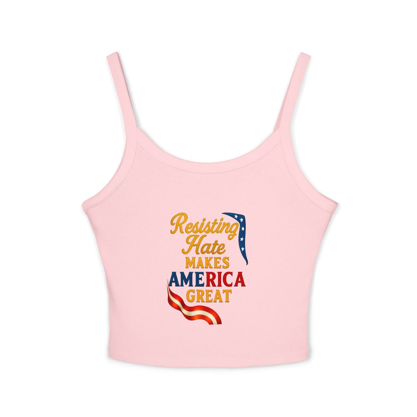 Patriotic Women's Spaghetti Strap Tank Top - "Resisting Hate Makes America Great"