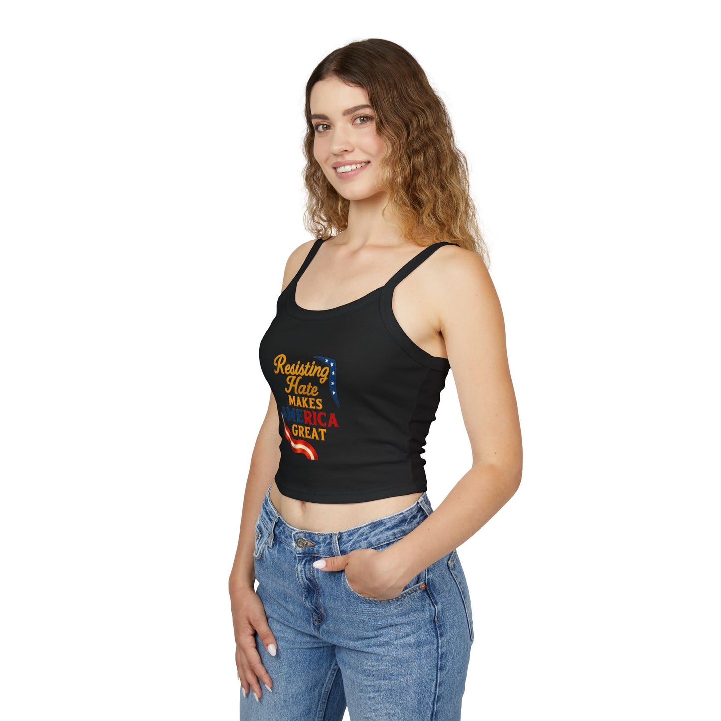 Patriotic Women's Spaghetti Strap Tank Top - "Resisting Hate Makes America Great"