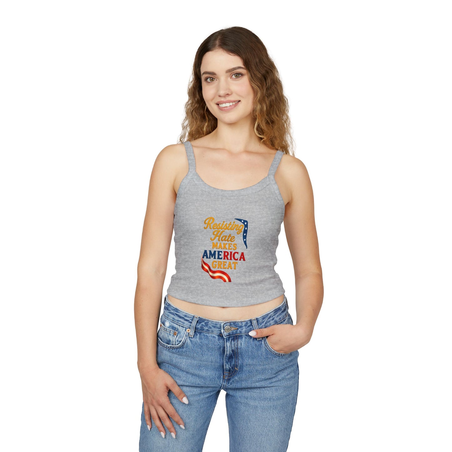 Patriotic Women's Spaghetti Strap Tank Top - "Resisting Hate Makes America Great"