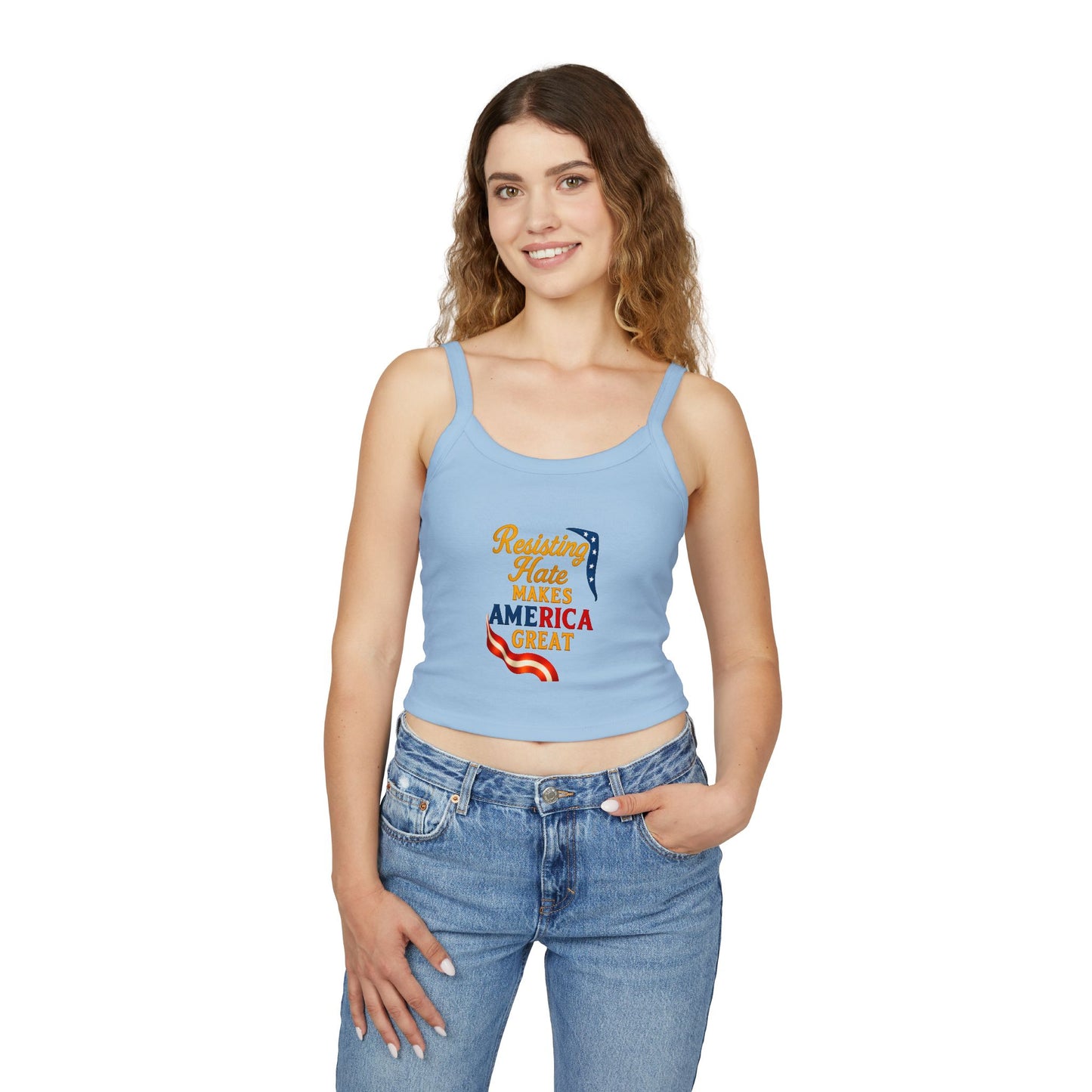 Patriotic Women's Spaghetti Strap Tank Top - "Resisting Hate Makes America Great"