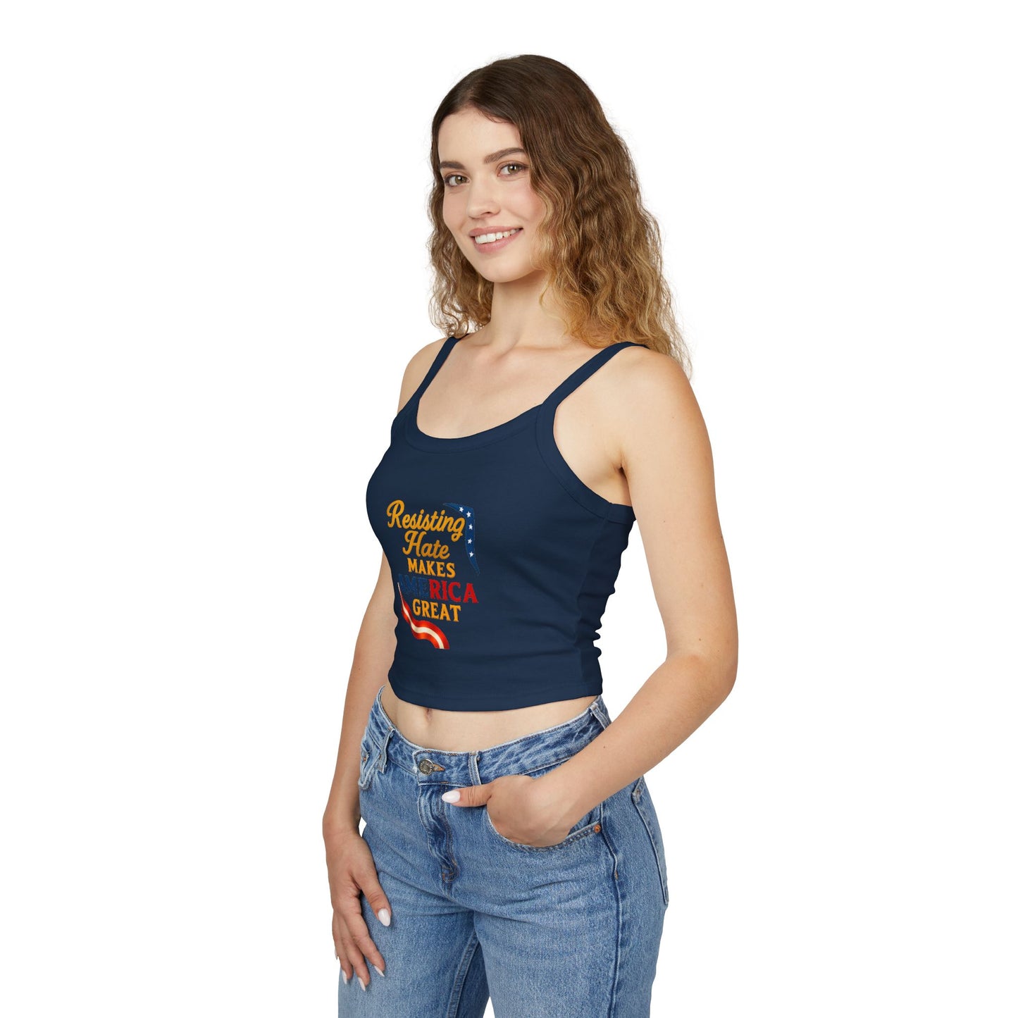 Patriotic Women's Spaghetti Strap Tank Top - "Resisting Hate Makes America Great"