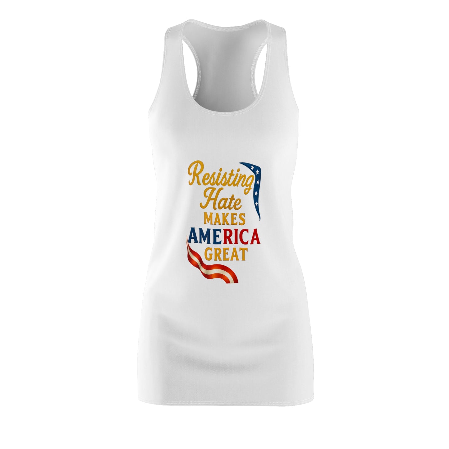 Resisting Hate Cut & Sew Racerback Dress | Patriotic Summer Apparel, Feminist Fashion, USA Independence Day Outfit, Activist Dress, [...]